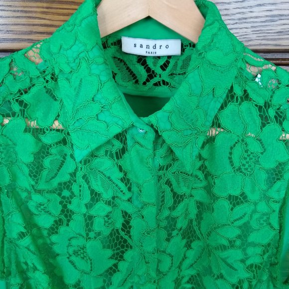 Sandro Paris Green Floral Lace Button Up Blouse - Picture 3 of 7